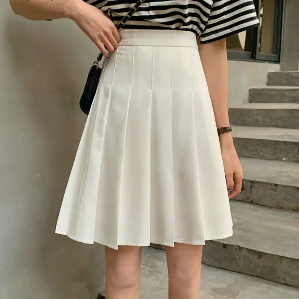 Saia de verão cor sólida plissada saia feminina estilo coreano bonita mini saia para meninas moda uniforme escolar