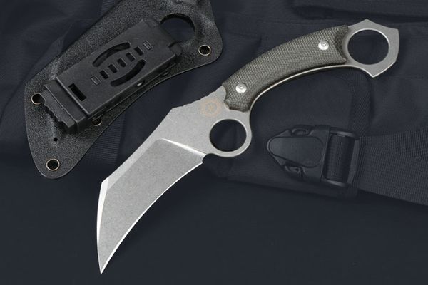 Coltello Karambit a lama fissa M7721 di alta qualità 14C28N Lama Stone Wash CNC Full Tang Manico in Micarta Coltelli tattici per artiglio esterno con Kydex