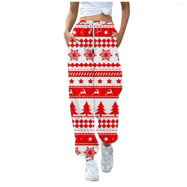 Pantaloni da donna Natale casual e pantaloni della tuta da donna alla moda con leggings elastici in vita con coulisse Pantalones