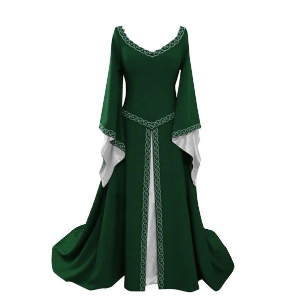 Vestido Halloween Mulheres Mulheres Europeias Tribunal Retro Medieval Prindress Cosplay Costume Vestido Longo Vestido Elegante de Bruquilha de Bruxas