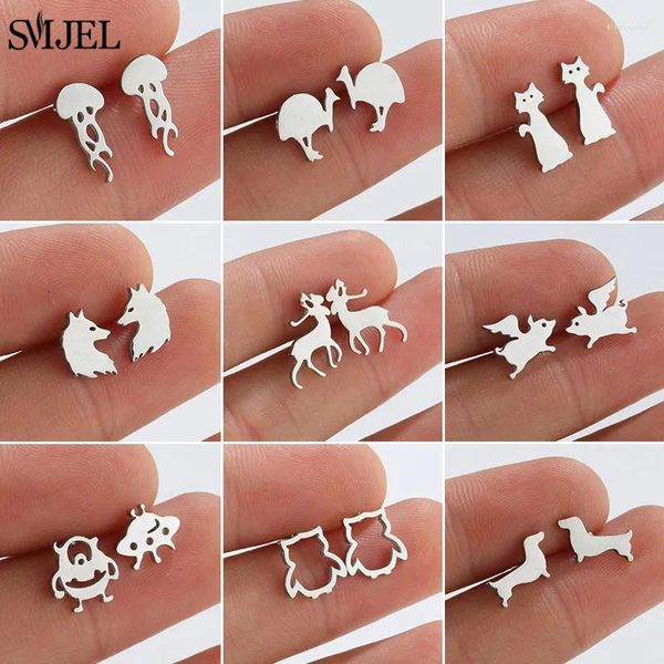 Ohrstecker Kleines Tier Edelstahl Ohrringe Katze Hirsch Eule Hund Mode für Frauen Kinder Ohr Piercing Körperschmuck Pendientes