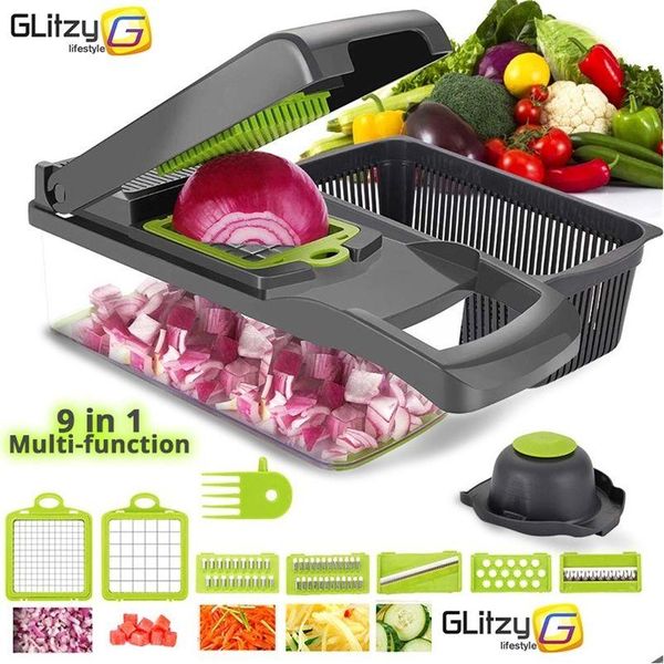 Ferramentas de vegetais de frutas Cortador de vegetais 6 lâminas de corte Mandoline Slicer Descascador de frutas Ralador de queijo de batata Chopper Acessórios de cozinha Dhmp3