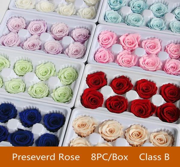 8PCsBOX Konservierte Rosenbox Unsterbliche Rosenblume DIY-Material Ganze Blumendekorationen Ewige Blumen 45CM Klasse B Q11268887213