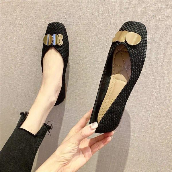 Casual Schuhe 2024 Metall Dekorative High-end-Weich-sohlen Quadratische Zehe Frauen Flach-mund Vielseitig Mode Flache