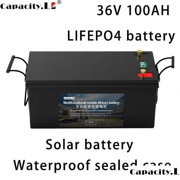 Batterien 36V Lifepo4-Batteriesatz 100Ah Lithium Rv Solarenergiespeicherung Backup BMS Wasserdichte Bleisäure Drop Delivery Electronics Bat Dhfos