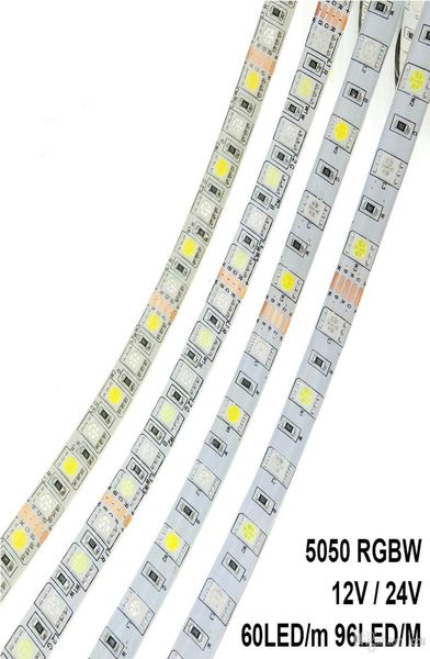 Faixa de LED 5050 RGBW DC 12V 24V Flexível Luz LED RGB Branco RGB Branco Quente 60 LEDm 96 LEDm 5mlot2944261