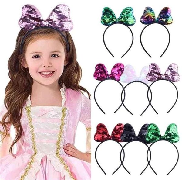 Mode Pailletten Reine Farbe Baby Mädchen Bogen Haarnadeln Glitter Bowknot Haar Hoops Haarband Haar Zubehör Stirnband Haar Wraps gG32H3W7192099