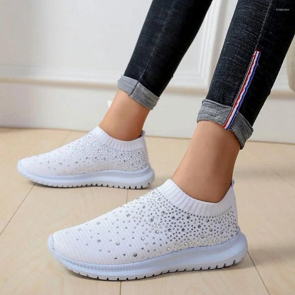 Sapatos casuais tênis de strass criativo esportes moda respirável feminino superior: malha resistente