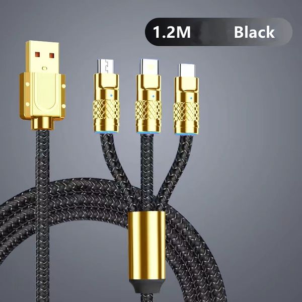 3 в 1 Кабель USB C для быстрой зарядки, светодиодный светильник, 200 Вт, кабель для быстрой зарядки, кабель Micro USB Type C, зарядное устройство для телефона для Samsung S24, Xiaomi, Huawei