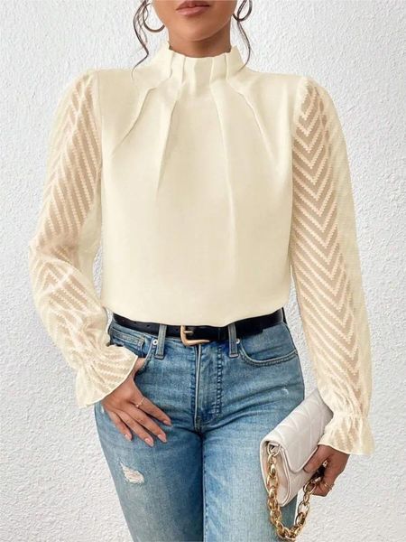 Blusas femininas elegantes camisa sólida escritório senhora blusa 2024 outono meia gola chiffon manga longa topo primavera casual solto