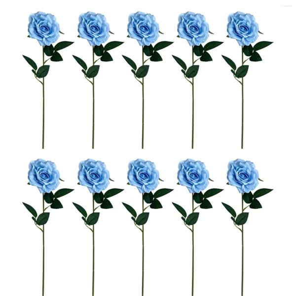 Flores decorativas 10 PC buquê artificial de boa qualidade céu azul simulação bordas enroladas gelo e neve rosas arranjo de flores em vaso decoração