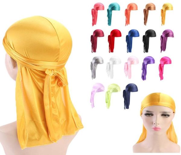 Men039s Silky Durags Бандана Тюрбан шляпа Парики Doo Мужские атласные Durag Байкерские головные уборы Повязка на голову Аксессуары для волос Удлиненный хвост DuR9257296