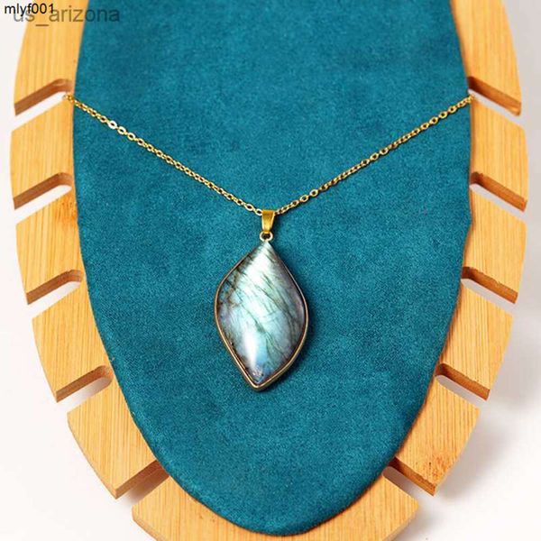 Natural labradorite pingentes colares para mulheres em forma de luz solar energia pedra colares moda feminina moonstone jóias presente