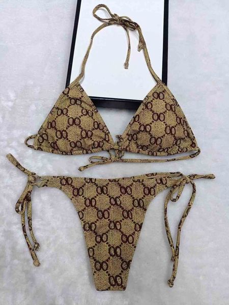 Designer-Badeanzug, sexy Bikini, Damen-Träger-Badeanzug, zweiteiliges Set mit freiliegendem Nabel-Badeanzug, hoch tailliertem Schal