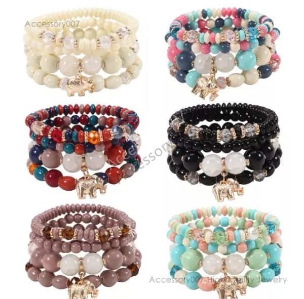 Designer de jóias pulseiraBohemian 4pcs / set Handmade Beads Pulseira Set para menina colorida frisada corrente elefante pulseira verão boho jóias acessórios