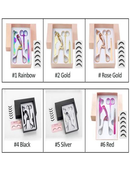 4 pçslote ouro rosa cílios modelador de aço inoxidável conjunto maquiagem cílios pinças sobrancelha tesoura aplicador de cílios postiços kits9949093