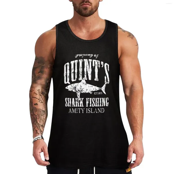 Regatas masculinas Quints Shark Fishing Amity Island Top Roupas esportivas Camisetas de ginástica para homens