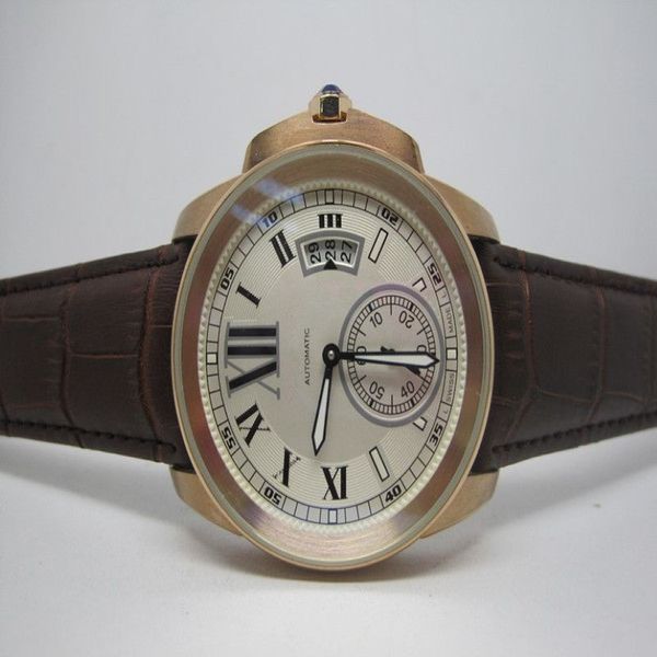 Orologio da uomo orologi automatici Cassa in oro rosa cinturino in pelle quadrante bianco orologio da polso 101283m