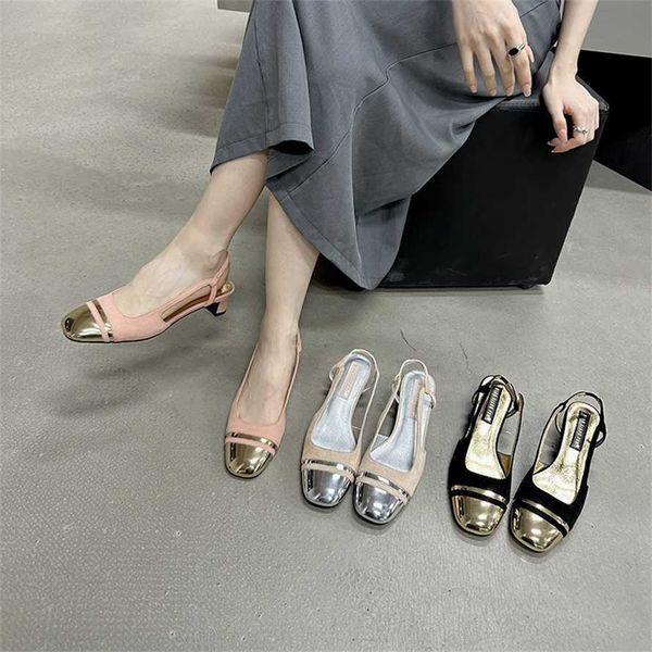 Şık Bahar Yaz Moda Sandles Toe Toe Renkli Tıknaz Topuklu Kadın Ayakkabı Orta Topuk Baotou Sandalları Flip Flop 240228