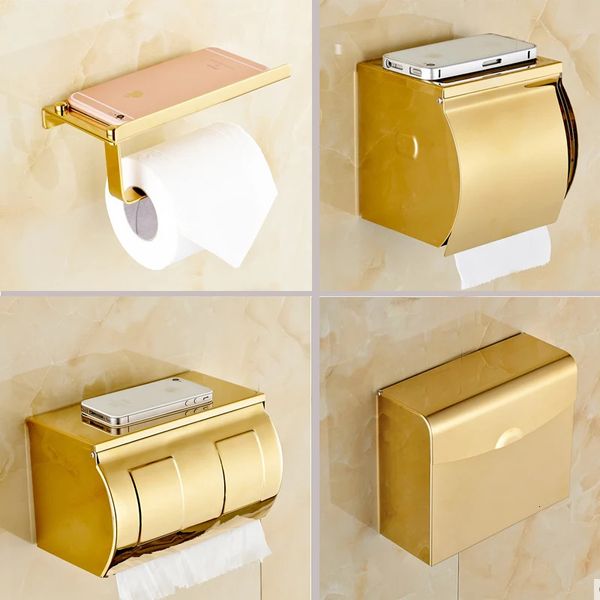 Badezimmer-Handyhalter aus Edelstahl mit Ablage für Mobiltelefone, goldener Handtuchhalter, Toilettenpapier-Boxen 240304