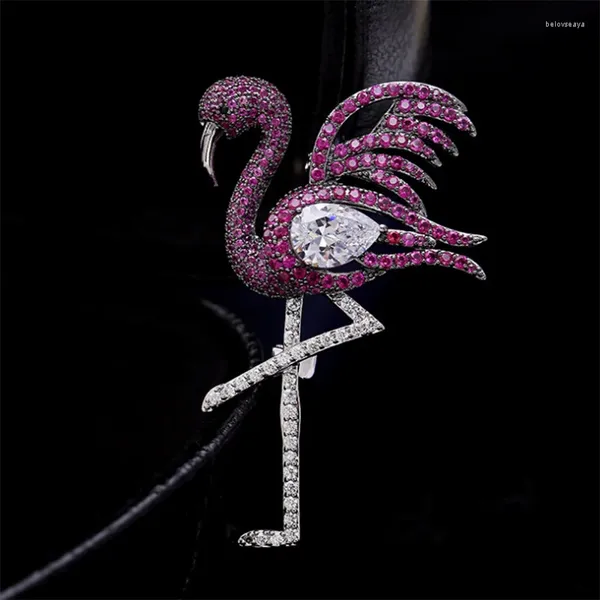 Broches donia jóias moda flamingo broche dos desenhos animados animal terno cardigan pino de alta qualidade cobre micro-incrustado zircão badgejewelry