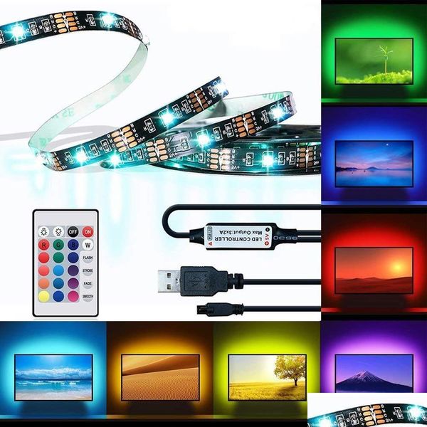 Strisce LED Brelong Retroilluminazione Tv Led 6.56Ft Rgb Illuminazione Offset USB Flessibile Mti-Color Con Controller A Infrarossi Consegna Goccia Remota Dhlzu