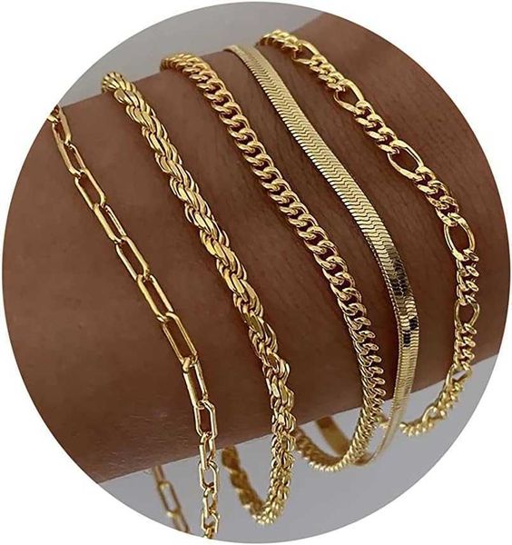 DEARMAY Bracciale da Donna e Ragazza in Oro 14K Vero Set di Gioielli in Oro da Donna Carino Bracciale da Tennis con Perline Catena Cubana Catena con Graffetta Catena da Piede Squisita Borsa per Bracciale Wom