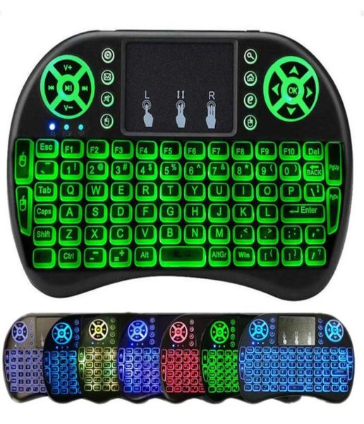 Sem fio mini i8 teclado retroiluminado controle remoto para android caixa de tv 24g touch pad inglês espanhol francês9223075