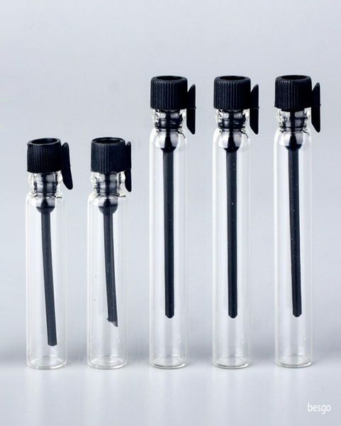 Bottiglie di profumo di vetro da 1 ml 2 ml fiala di olio essenziale trasparente mini tubo trasparente cosmetico da viaggio bottiglia vuota per tester per campione DBC BH3988732