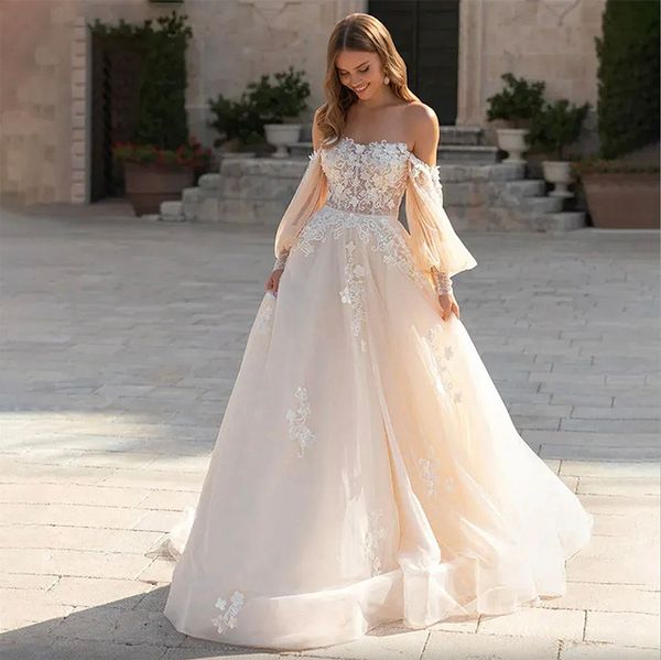 Eleganti splendidi abiti da sposa in pizzo 2024 per donne fuori dalla spalla abiti da sposa innamorati appliques senza schienale a backless su misura su misura