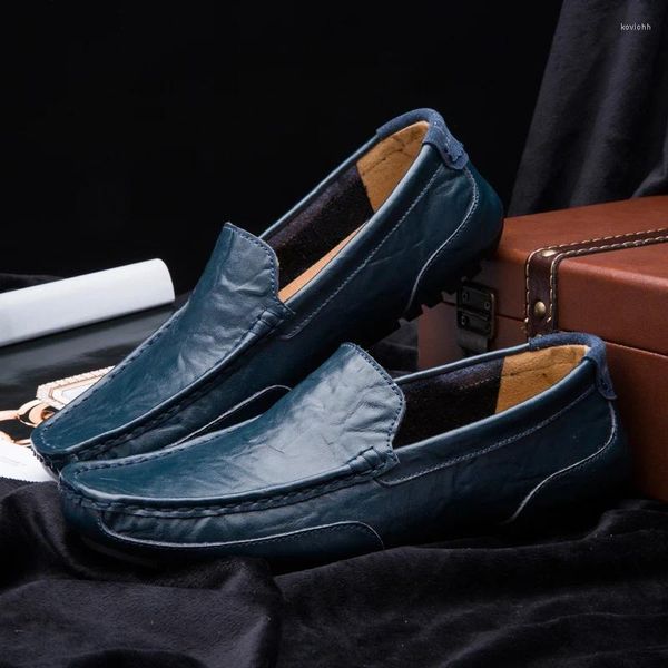 Casual Schuhe Echtes Leder Männer 2024 Herren Loafer Mokassins Atmungsaktive Slip Auf Schwarz Fahren Plus Größe 38-47