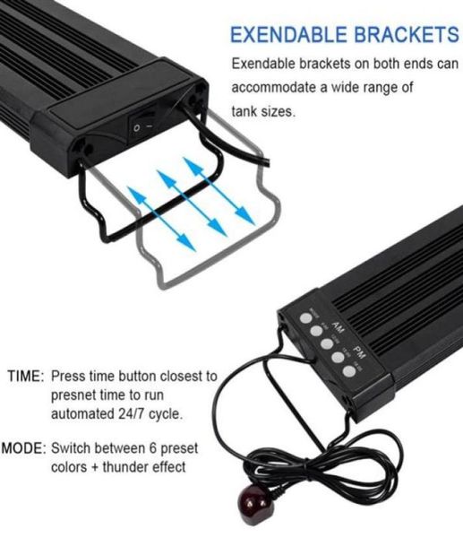 72LED 16W Lâmpada de grama de luz solar com controle remoto 1996 polegadas adequada para aquário longo de 19963386 polegadas Black65318957201268