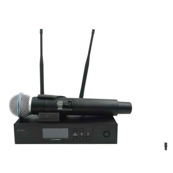 Mikrofone Qlxd4 Uhf Professionelles drahtloses Mikrofonsystem mit Beta58A Qlx Handsender für Bühnen-Live-Gesangs-Karaoke-Sprache Dhrlg