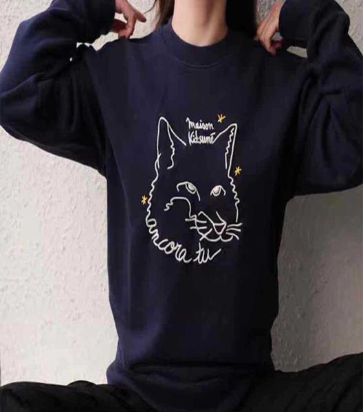 Amanl 2020 Yeni Maison Maison Line Fox Kitsun Sleeve 2020 Yeni Kitsune Highlong Sleep Fox Top Highlong Hat Üst Kazak Sweater SW3496037