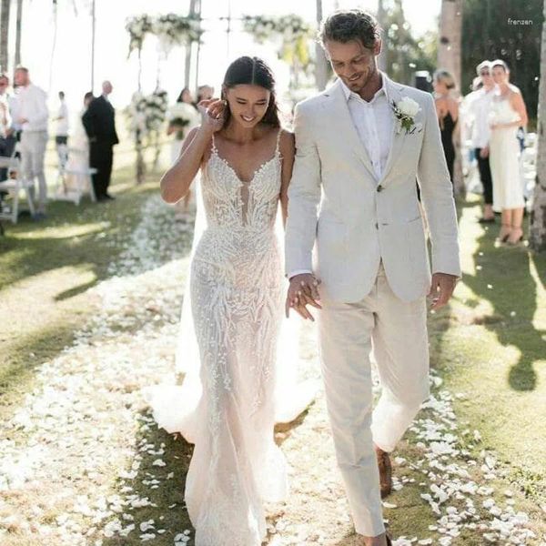 Ternos masculinos verão praia linho casamento smoking fino ajuste terno para festa de formatura conjunto de 2 peças (jaqueta calças) moda masculina 2024 em estoque