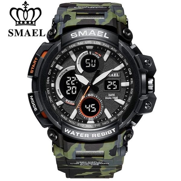 Smael Camouflage Military Watch Männer wasserdichte Dual Time Display Herren Sport Armbandwatch Digital Analog Quarz Uhren männlich 1708 210289n