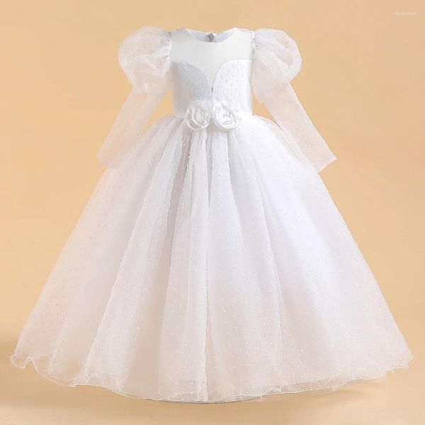 Vestidos de menina manga longa branco dama de honra para meninas festa de casamento traje flor vestido elegante adolescentes concurso noite