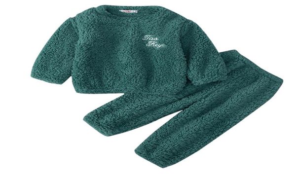 Pijamas infantis de inverno 039s, conjunto de pijamas para bebês para meninas, lã quente, gola redonda, roupas para meninos, novo 20202049492