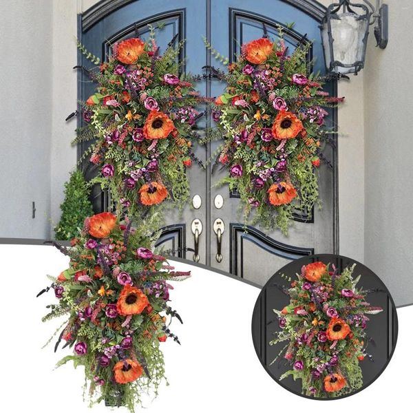 Dekorative Blumen Frühling Sommer Haustür Sonnenblume Blumen Tropfen Kranz künstlich für Zuhause Hochzeit Rustikale Cottage Schleifen