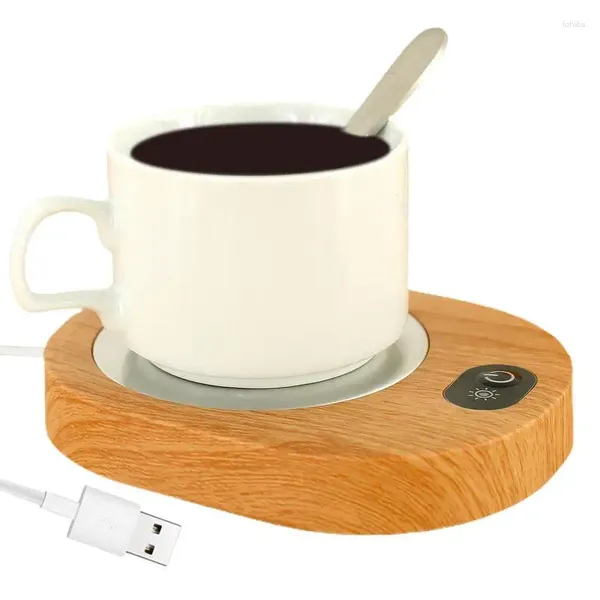 Teetabletts Smart Kaffeetassenwärmer Elektrische Heizung für Milchwasser USB wiederaufladbar Mode Holzmaserung Platte