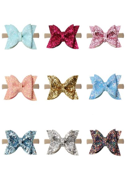 Bebê meninas lantejoulas hairband 35 Polegada arcos de couro náilon bandana crianças boutique sólida fita grossa náilon faixa de cabelo acessórios do bebê 2298524