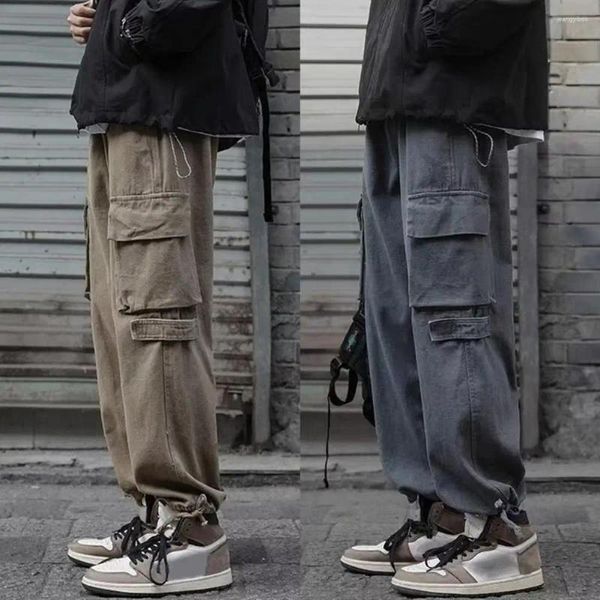 Pantaloni da uomo retrò streetwear cargo con tasche multiple sul cavallo per uomo pantaloni traspiranti a vita media colori solidi funzionali