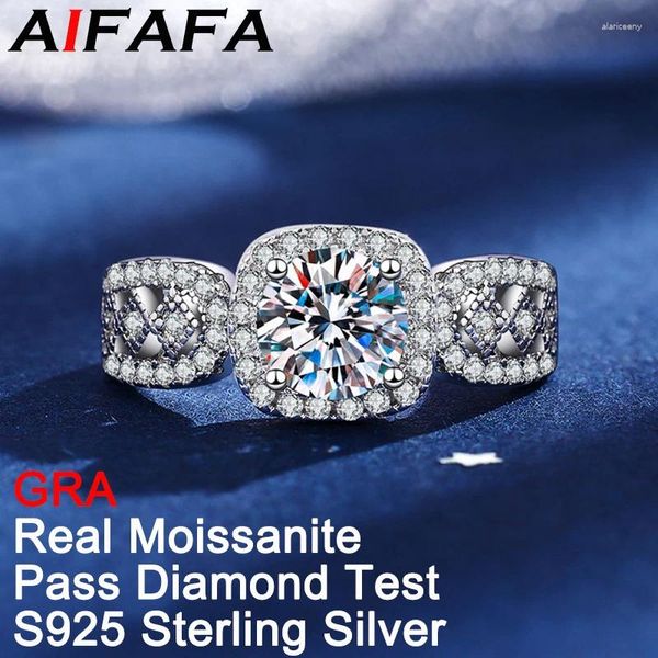 Anéis de Cluster AIFAFA 1 Real Sparkle Moissanite para Mulheres Banhado 18K Ouro Branco 925 Sólido Prata Gemstone Jóias Passar Teste de Diamante