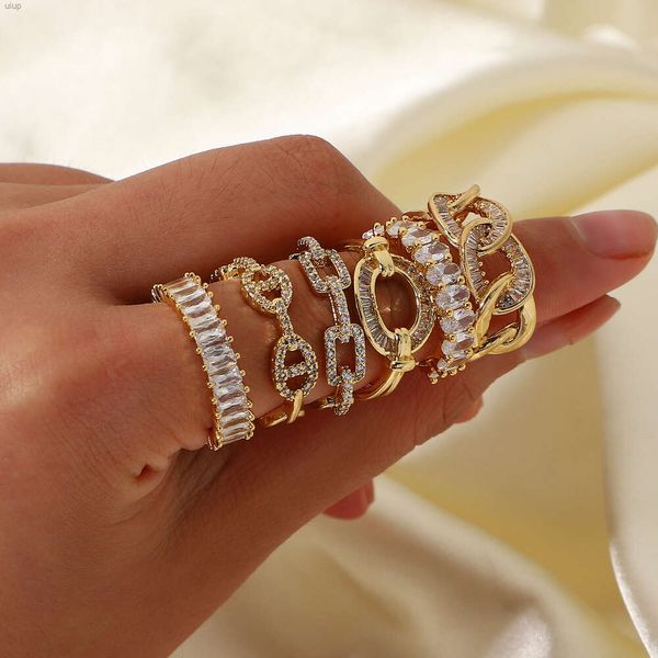 Кольцо-цепочка с кубинским звеном из 18-каратного золота, открытый регулируемый штабелируемый багет, кольца с бриллиантами из блестящего кубического циркония