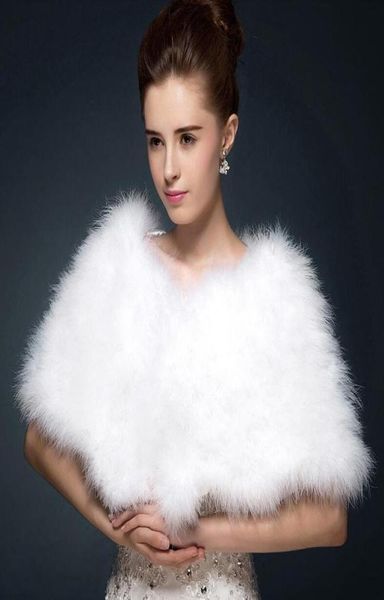 Luxuoso pena de avestruz nupcial xale pele envolve casamento encolher casaco noiva inverno festa de casamento boleros jaqueta manto branco cáqui 19978505