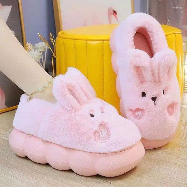 Pantofole Moda Ragazze Kawaii Con Orecchie Piattaforma Alta Piccola Ragazza Scarpe Ad Altezza Crescente Indoor Breve Peluche Caldo