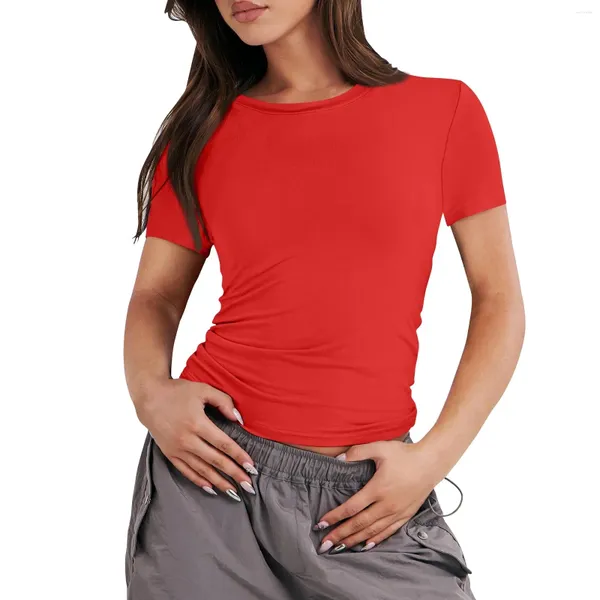 T-shirt da donna Donna Manica corta Soild Sexy T-shirt carina Slim Fit Stretto Crop-Top Camicia Moda 2024 T-shirt casual Estate Easte