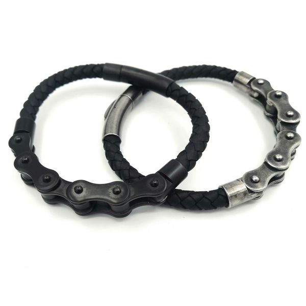 Bangle Jln Locomotiva Bracciale a catena Bangle Punk Rock Style Acciaio inossidabile Moto Biker Bracciali in pelle Pu per uomo Drop Delive Dhyta