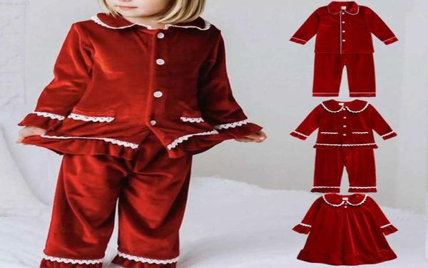 2022 Red Christmas Family Xmas Golden Velevt Baby Kids Match Pigiama Sets Girls Christmas Dress Pijama Winter Nightwear Costume J226530045