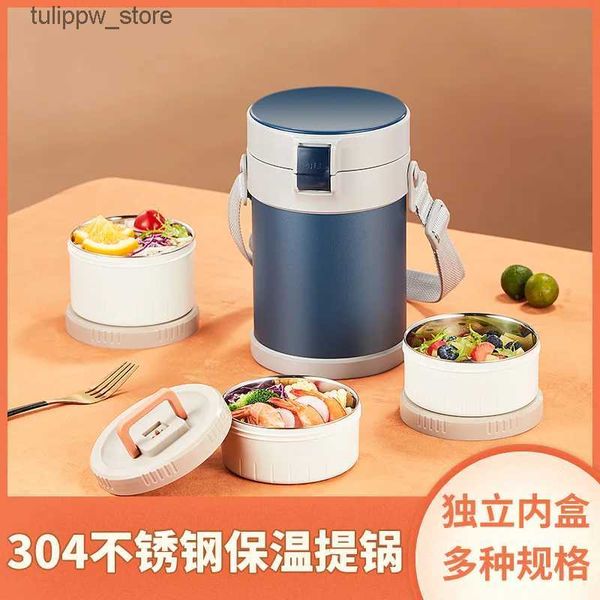 Bento Boxes SUS304 Rust Acciaio in acciaio isolato per pranzo isolato portatile super lungo Student Multi-Storey Office Bento Bento Capacità di riso Anta capacità L240307